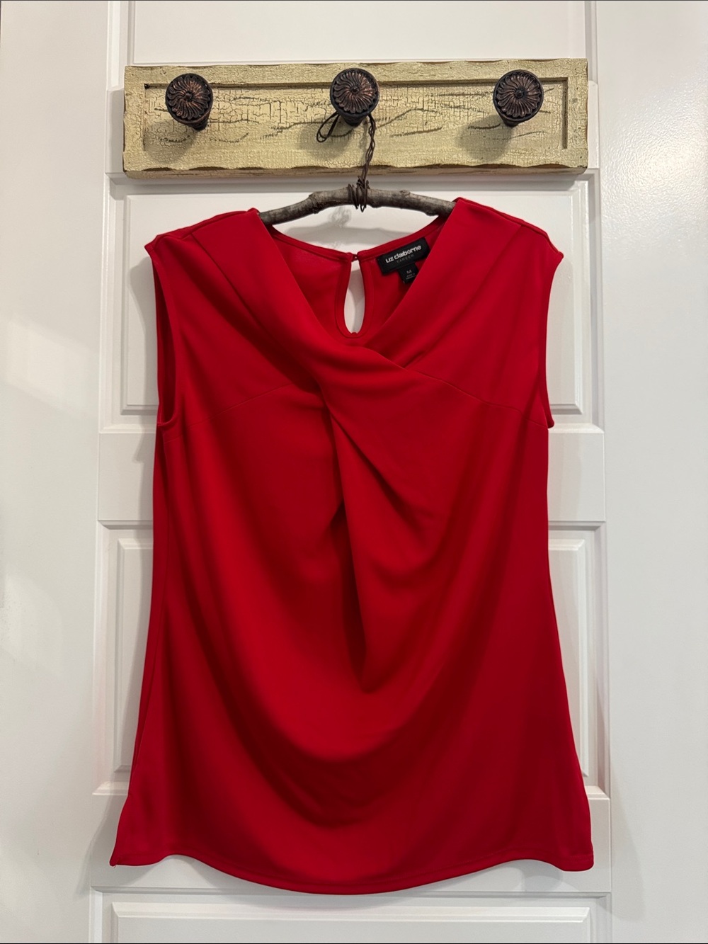 Liz Claiborne Red Sleeveless Twist-Detail Blouse